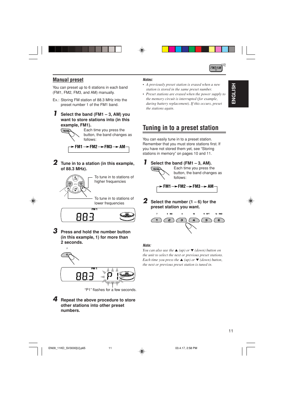 Tuning in to a preset station | JVC LVT1003-001B User Manual | Page 11 / 37
