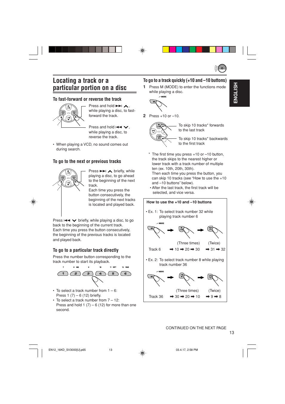 Locating a track or a particular portion on a disc, English | JVC LVT1003-001B User Manual | Page 13 / 37