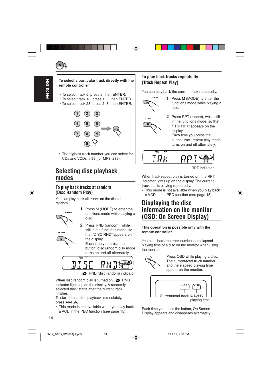 Selecting disc playback modes, English | JVC LVT1003-001B User Manual | Page 14 / 37