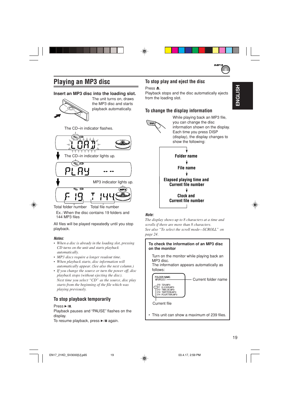 Playing an mp3 disc | JVC LVT1003-001B User Manual | Page 19 / 37