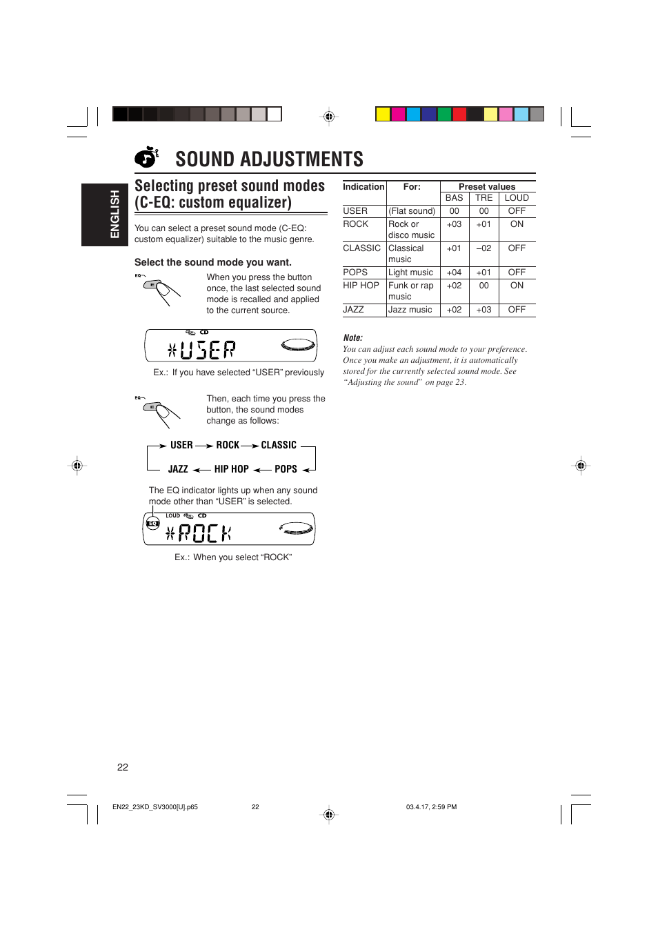 Sound adjustments | JVC LVT1003-001B User Manual | Page 22 / 37