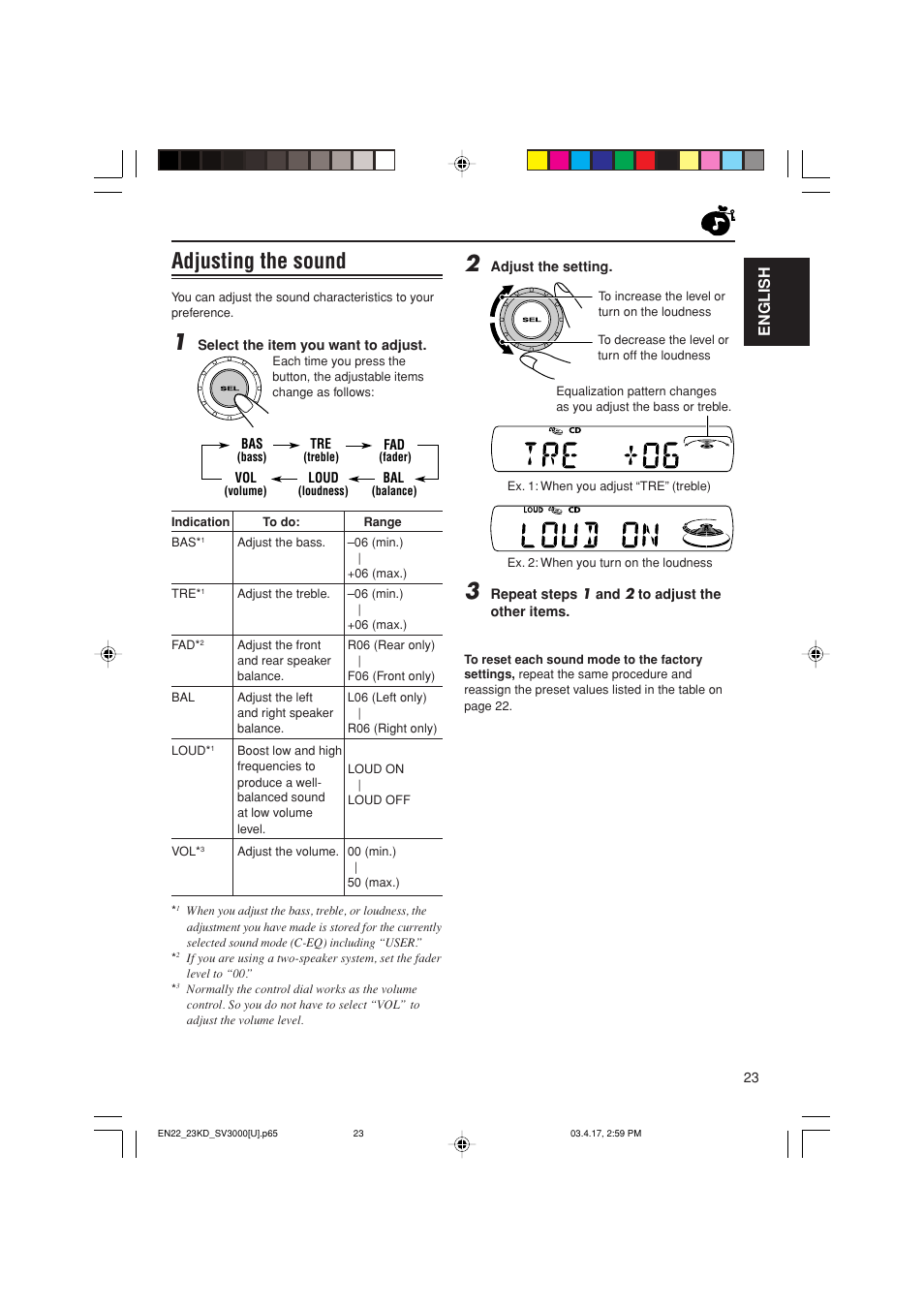 Adjusting the sound, English | JVC LVT1003-001B User Manual | Page 23 / 37