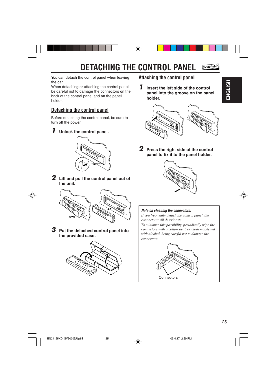 Detaching the control panel | JVC LVT1003-001B User Manual | Page 25 / 37