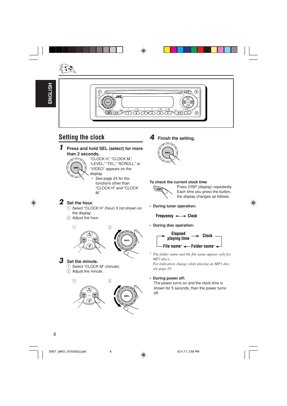 Setting the clock 1 | JVC LVT1003-001B User Manual | Page 8 / 37