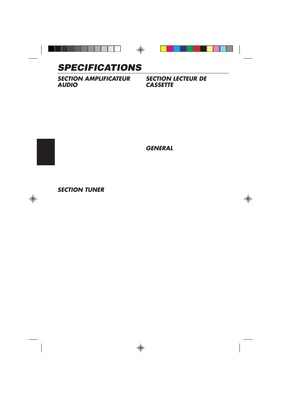 Specifications, General | JVC KS-FX850R User Manual | Page 136 / 182