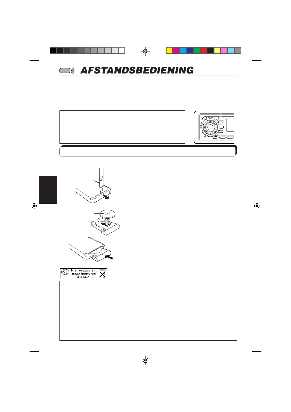 Afstandsbediening, De batterij plaatsen | JVC KS-FX850R User Manual | Page 167 / 182