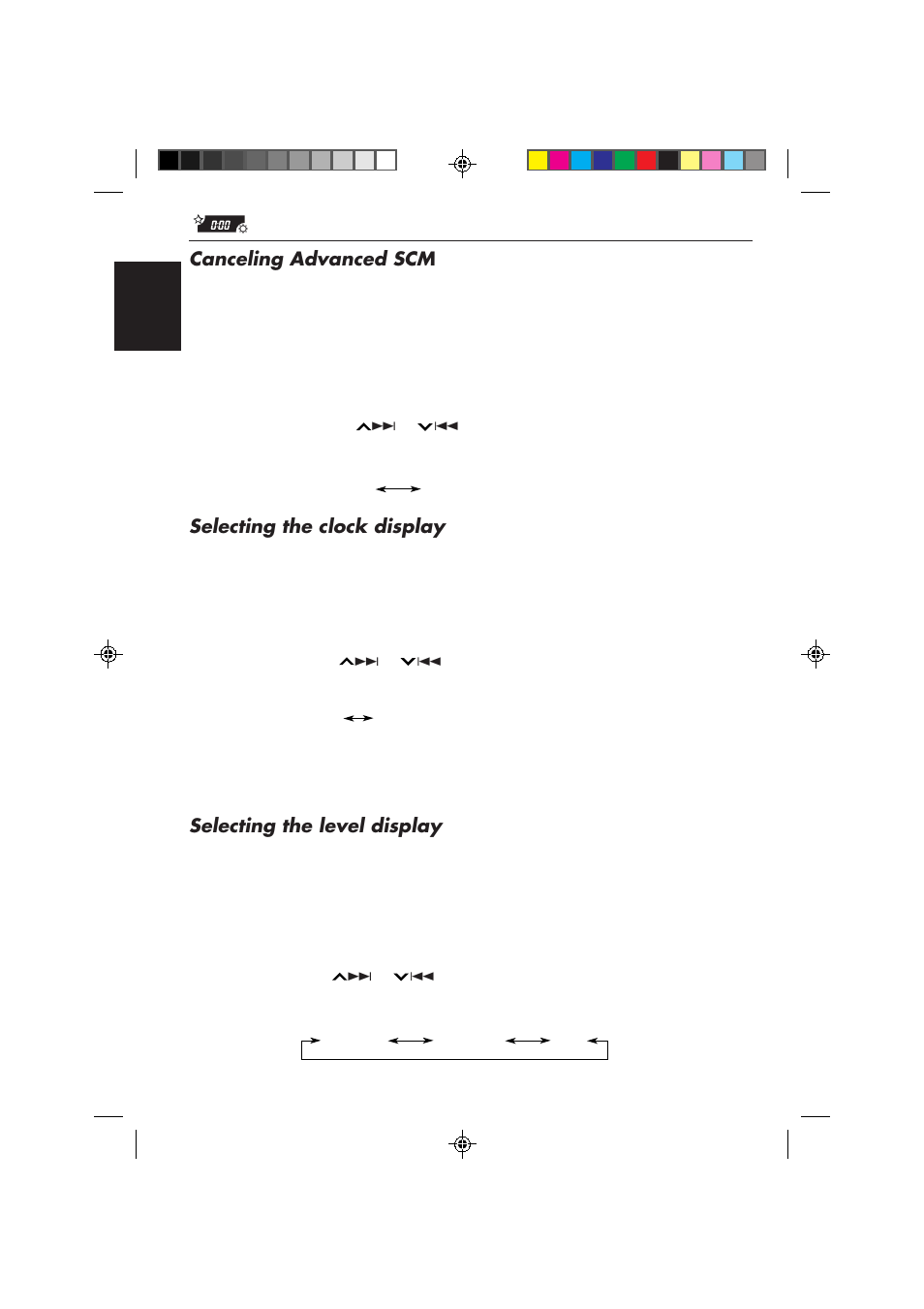 Canceling advanced scm, Selecting the clock display, Selecting the level display | JVC KS-FX850R User Manual | Page 28 / 182