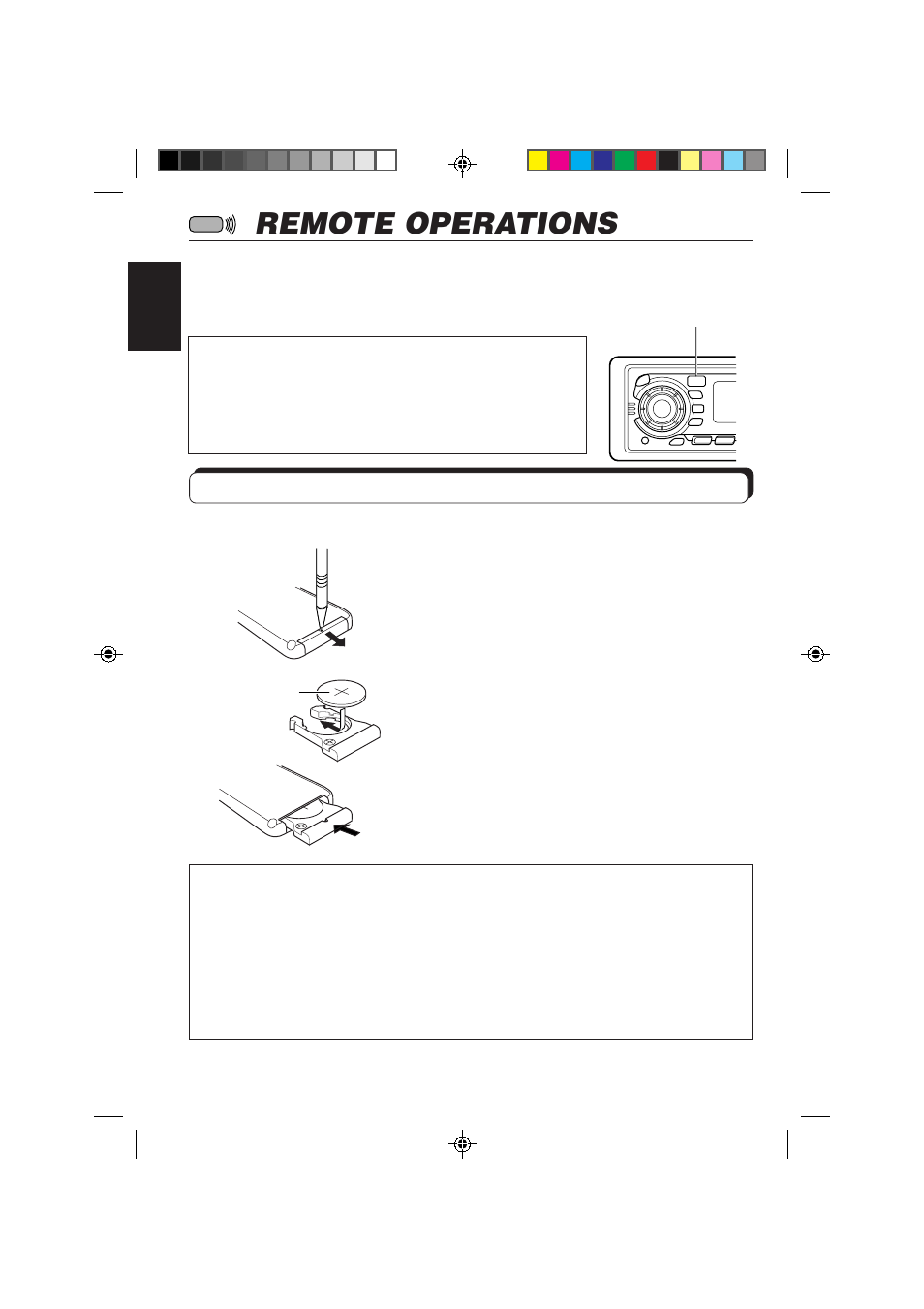 Remote operations, Installing the battery | JVC KS-FX850R User Manual | Page 32 / 182