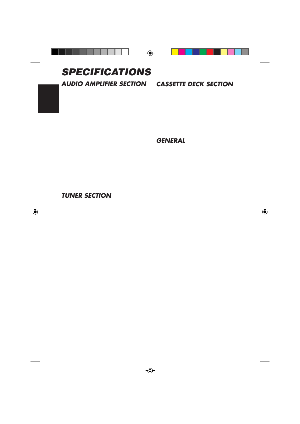 Specifications, General | JVC KS-FX850R User Manual | Page 46 / 182