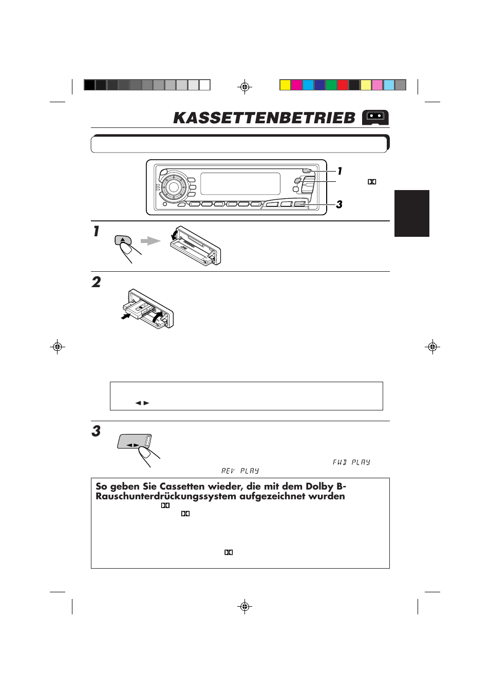 Kassettenbetrieb, Hören einer kassette | JVC KS-FX850R User Manual | Page 62 / 182