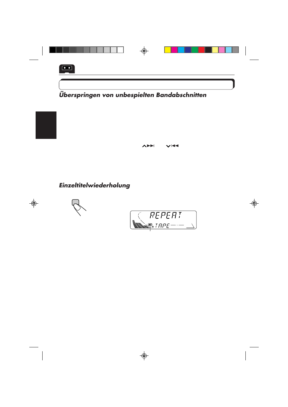 Weitere kassetten-komfortfunktionen, Überspringen von unbespielten bandabschnitten, Einzeltitelwiederholung | JVC KS-FX850R User Manual | Page 65 / 182