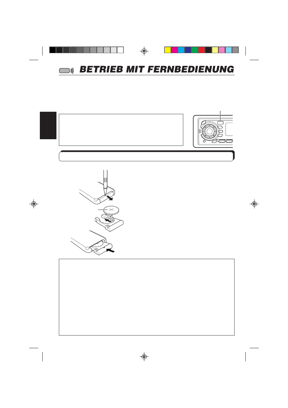 Betrieb mit fernbedienung, Einlegen der batterie | JVC KS-FX850R User Manual | Page 77 / 182