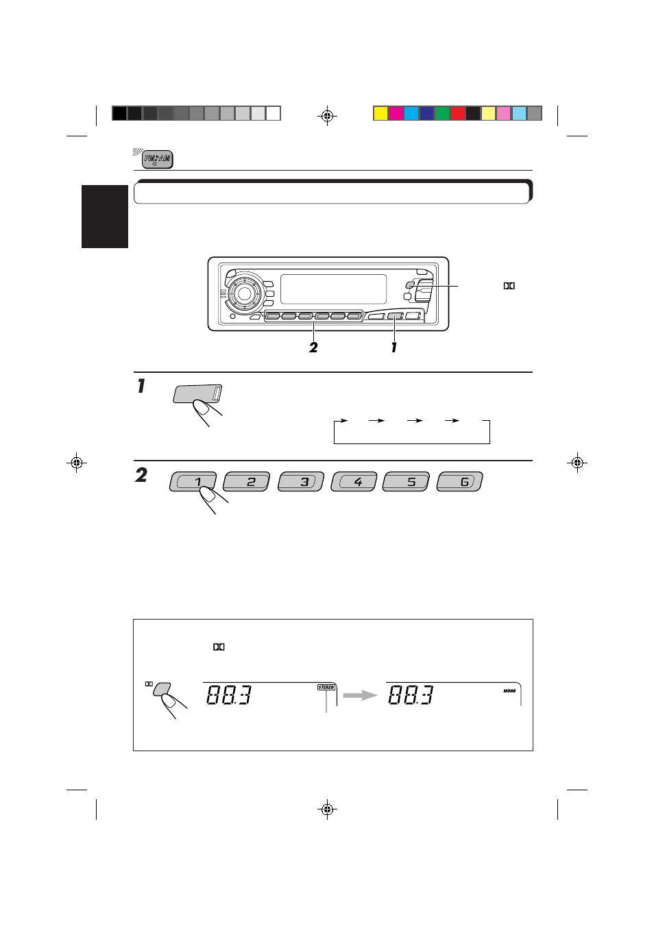 Tuning into a preset station, Select the band (fm1, fm2, fm3 or am) you want | JVC KS-FX850R User Manual | Page 8 / 182