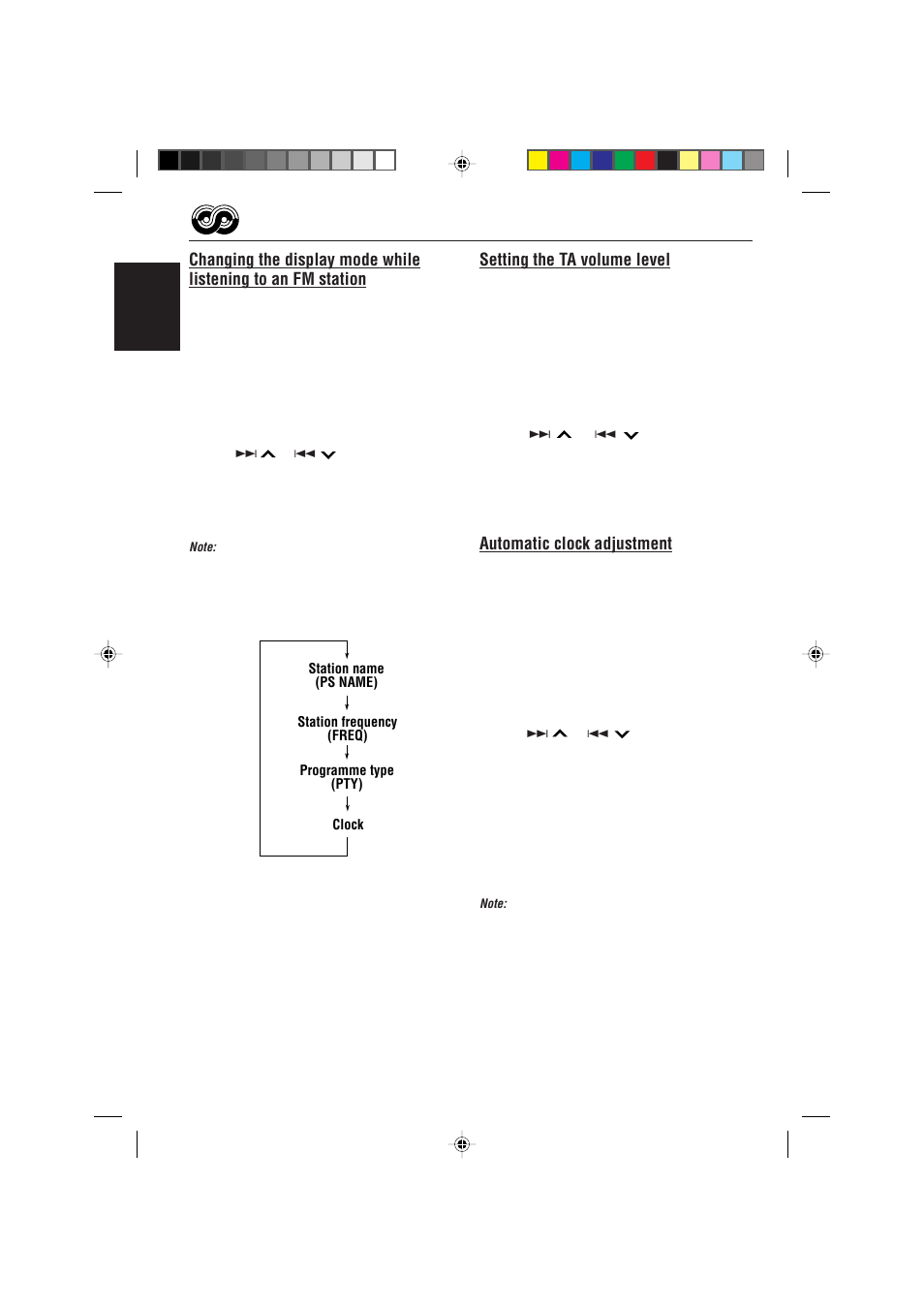 Setting the ta volume level, Automatic clock adjustment | JVC KD-S733R User Manual | Page 14 / 106