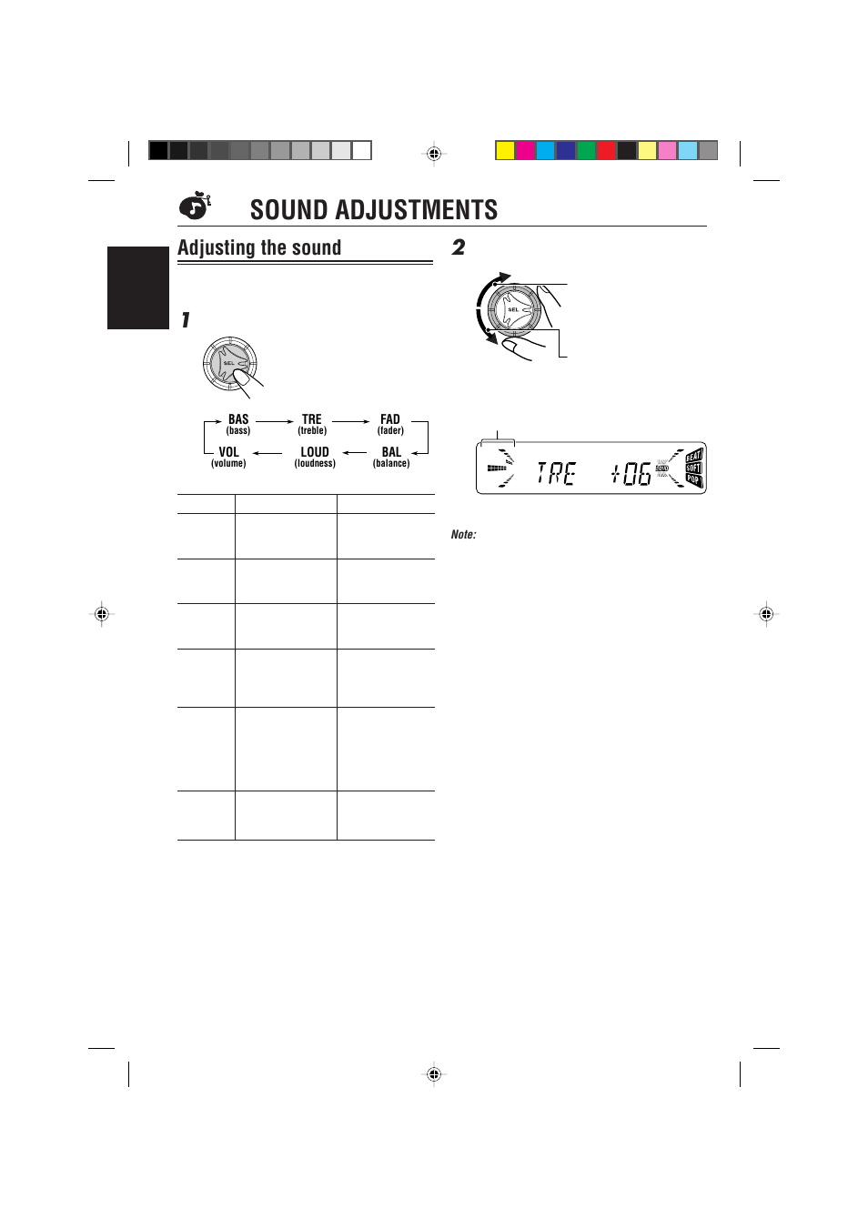 Sound adjustments, Adjusting the sound | JVC KD-S733R User Manual | Page 18 / 106