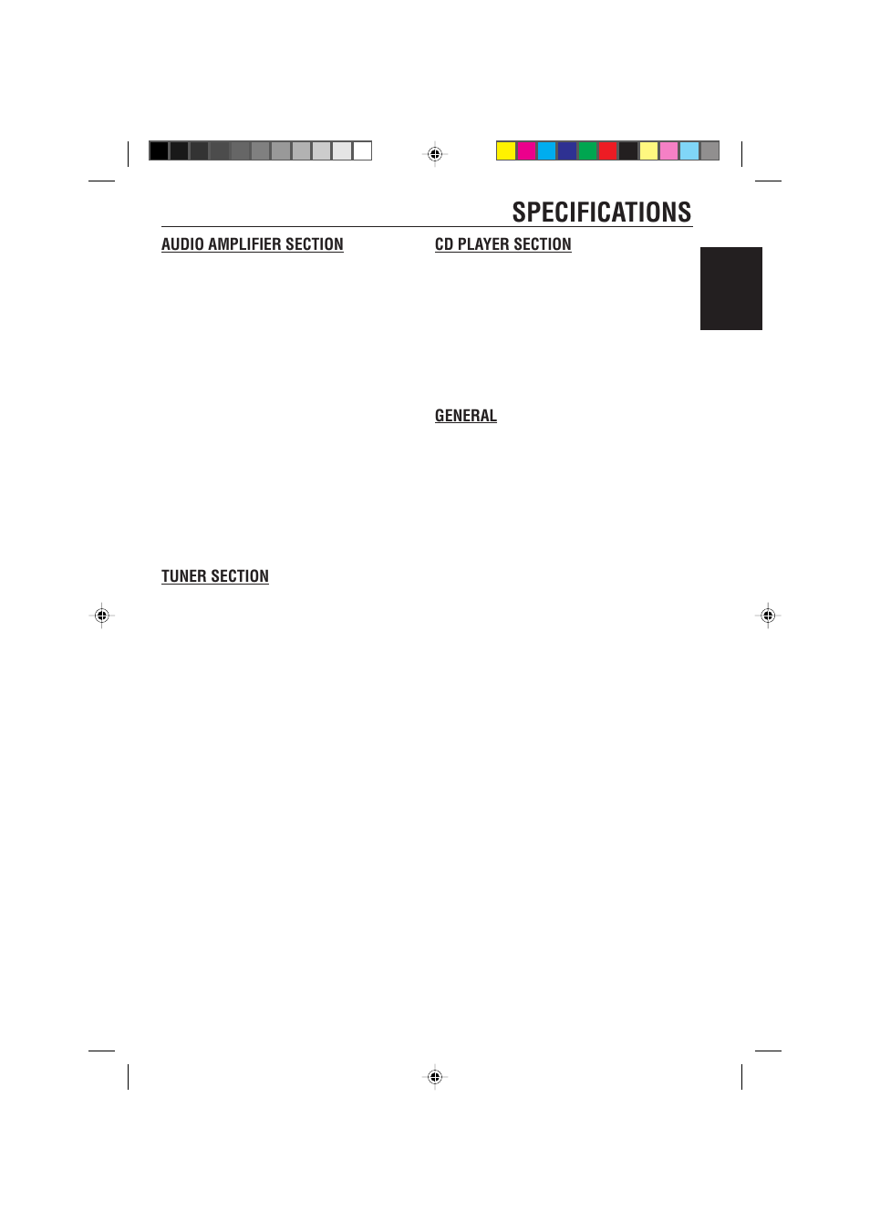 Specifications, General, English | JVC KD-S733R User Manual | Page 27 / 106