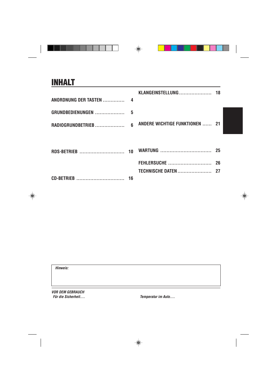 Inhalt | JVC KD-S733R User Manual | Page 29 / 106