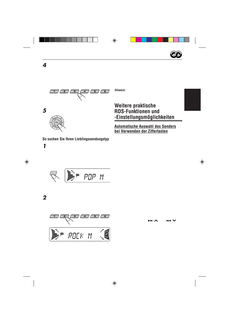 Deutsch, So suchen sie ihren lieblingssendungstyp | JVC KD-S733R User Manual | Page 39 / 106