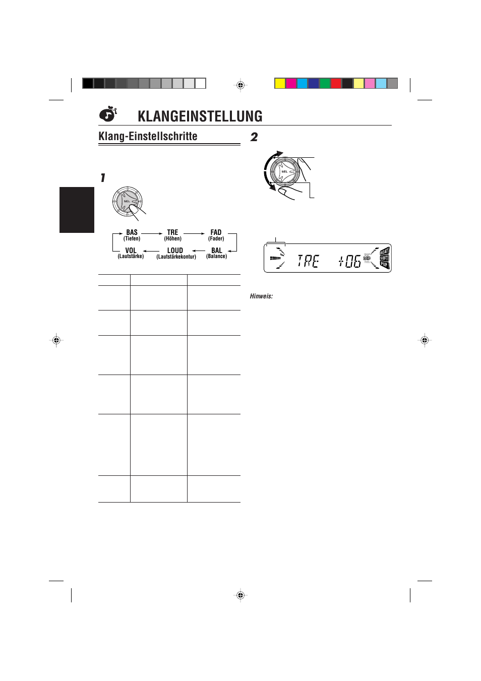 Klangeinstellung, Klang-einstellschritte | JVC KD-S733R User Manual | Page 44 / 106