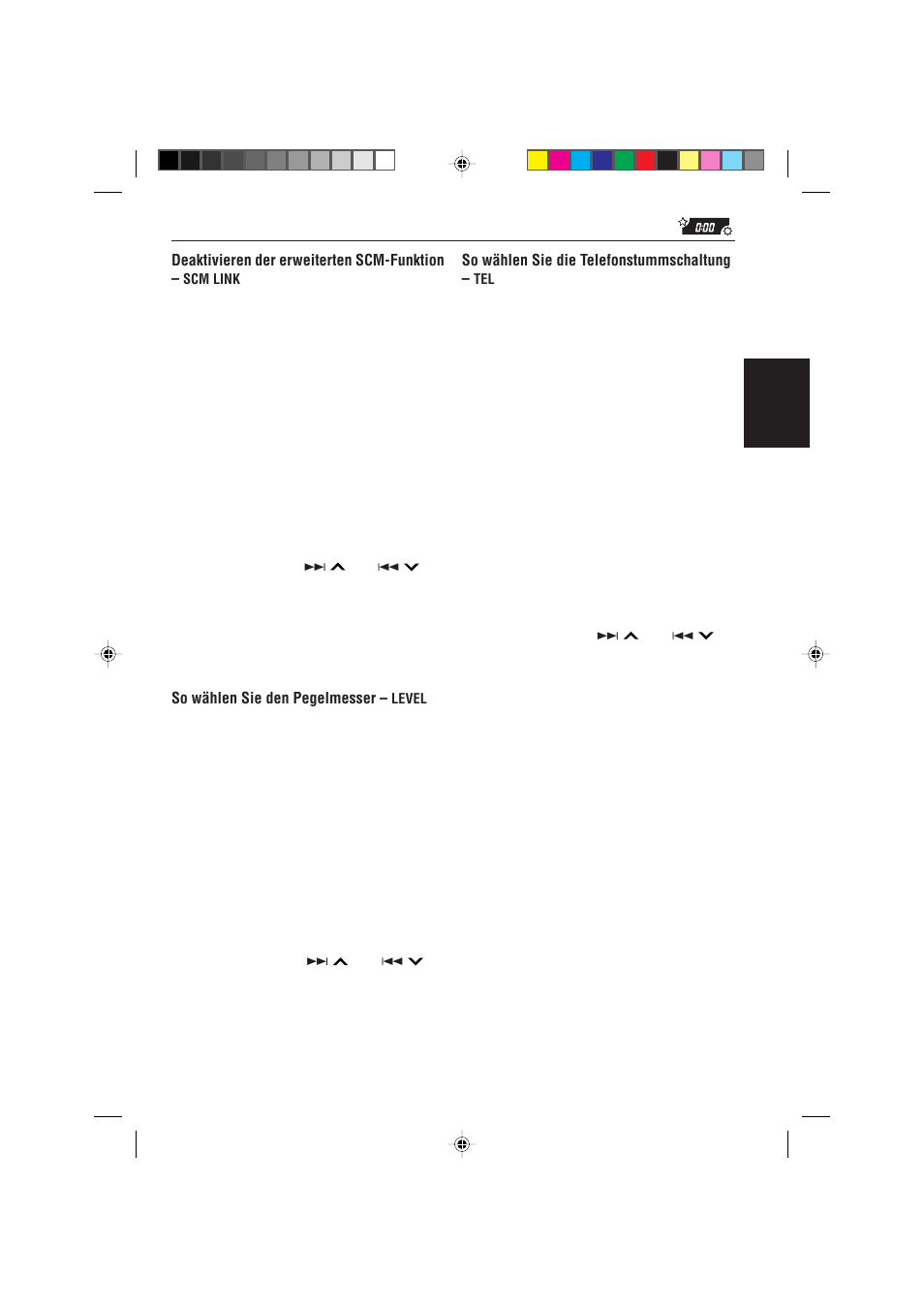Deutsch deaktivieren der erweiterten scm-funktion, So wählen sie den pegelmesser, So wählen sie die telefonstummschaltung | JVC KD-S733R User Manual | Page 49 / 106