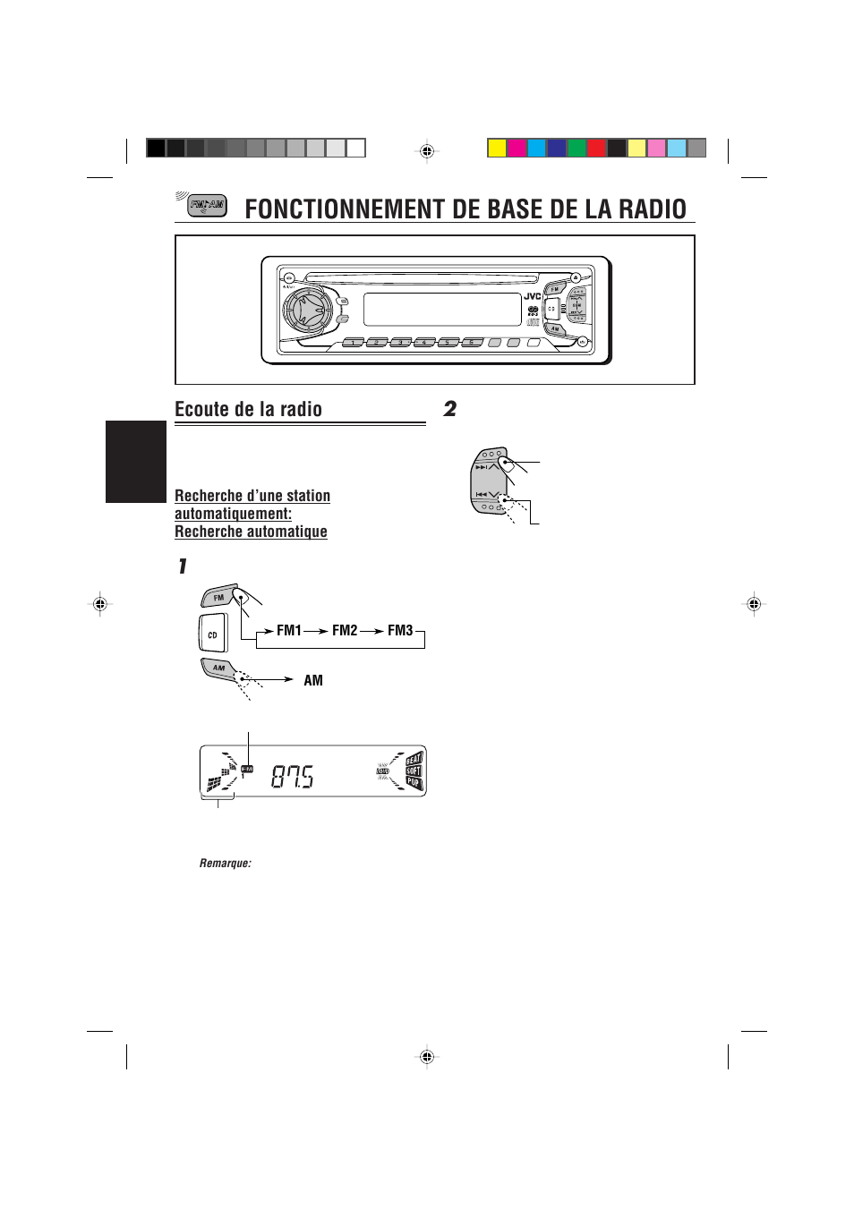 Fonctionnement de base de la radio, Ecoute de la radio, Français | Am fm1 fm2 fm3 | JVC KD-S733R User Manual | Page 58 / 106