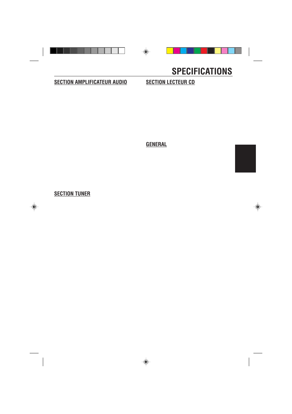 Specifications, General, Français | JVC KD-S733R User Manual | Page 79 / 106