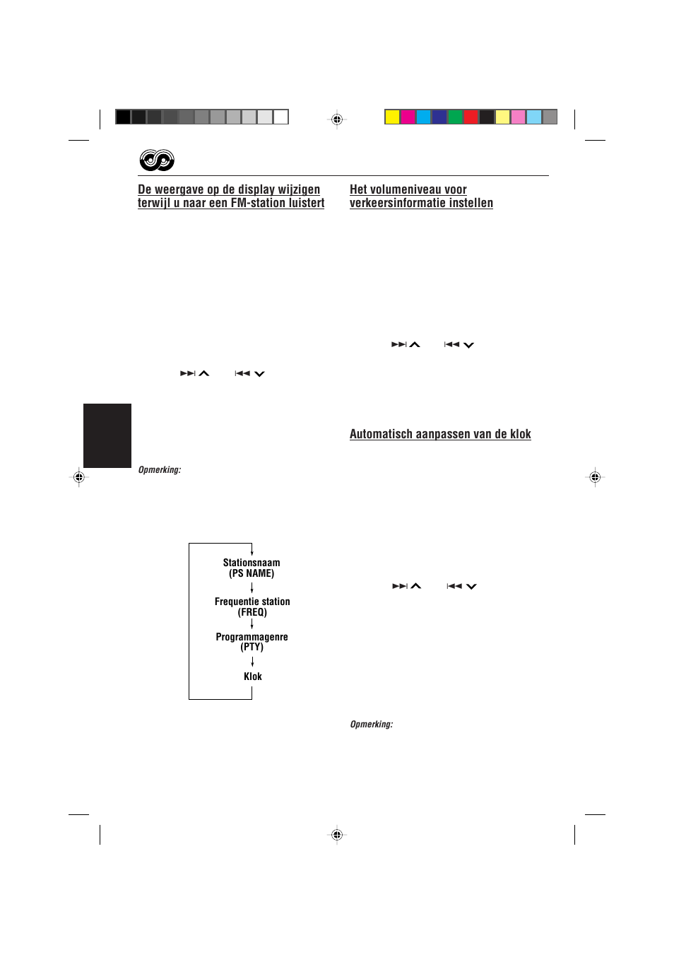 Het volumeniveau voor verkeersinformatie instellen, Automatisch aanpassen van de klok | JVC KD-S733R User Manual | Page 92 / 106