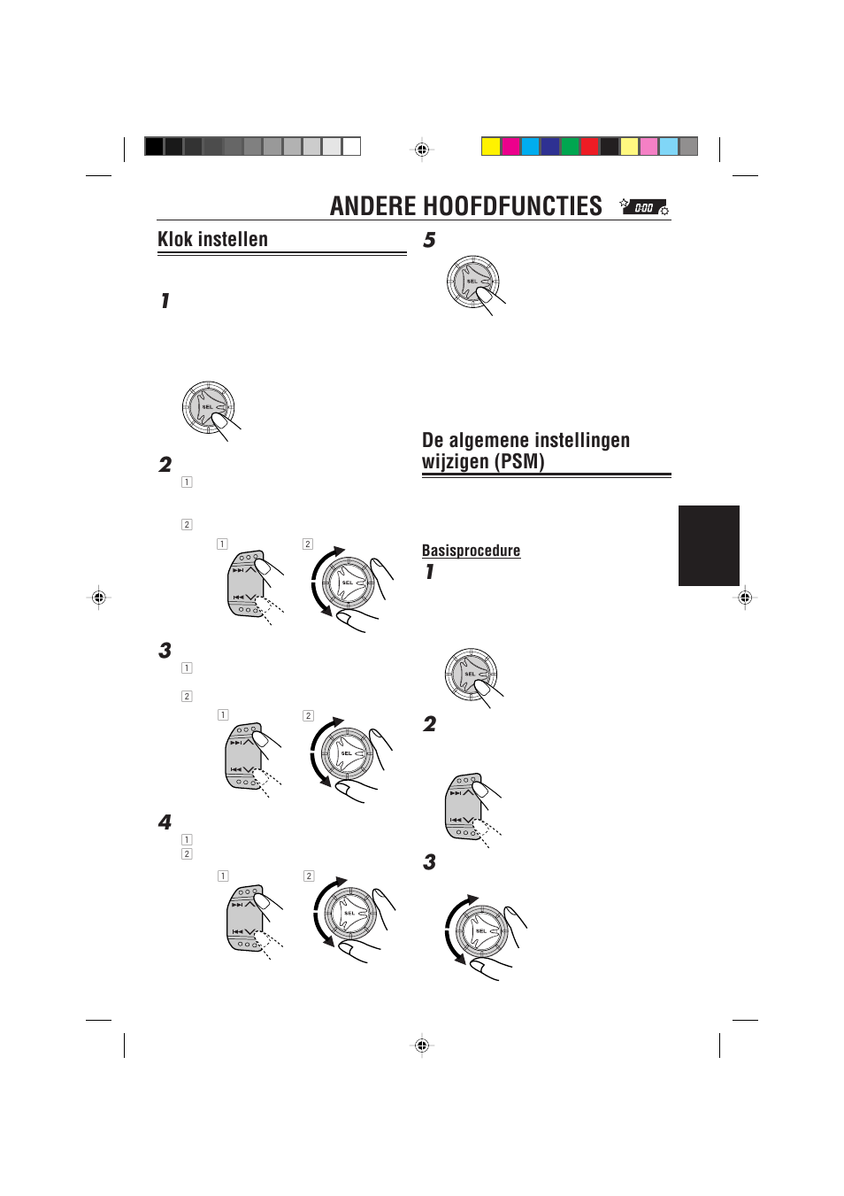 Andere hoofdfuncties, Klok instellen, De algemene instellingen wijzigen (psm) | JVC KD-S733R User Manual | Page 99 / 106