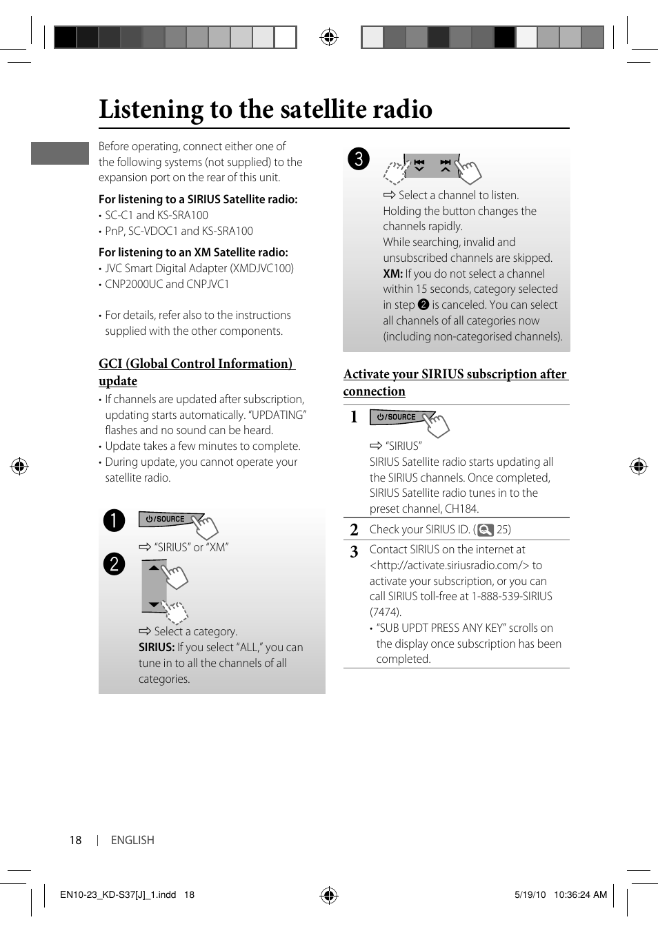 Listening to the satellite radio | JVC KD-S37 User Manual | Page 18 / 87