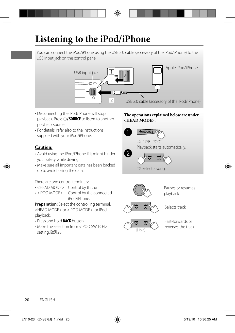 Listening to the ipod/iphone | JVC KD-S37 User Manual | Page 20 / 87