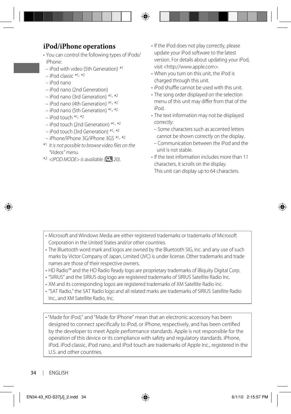 Ipod/iphone operations | JVC KD-S37 User Manual | Page 34 / 87