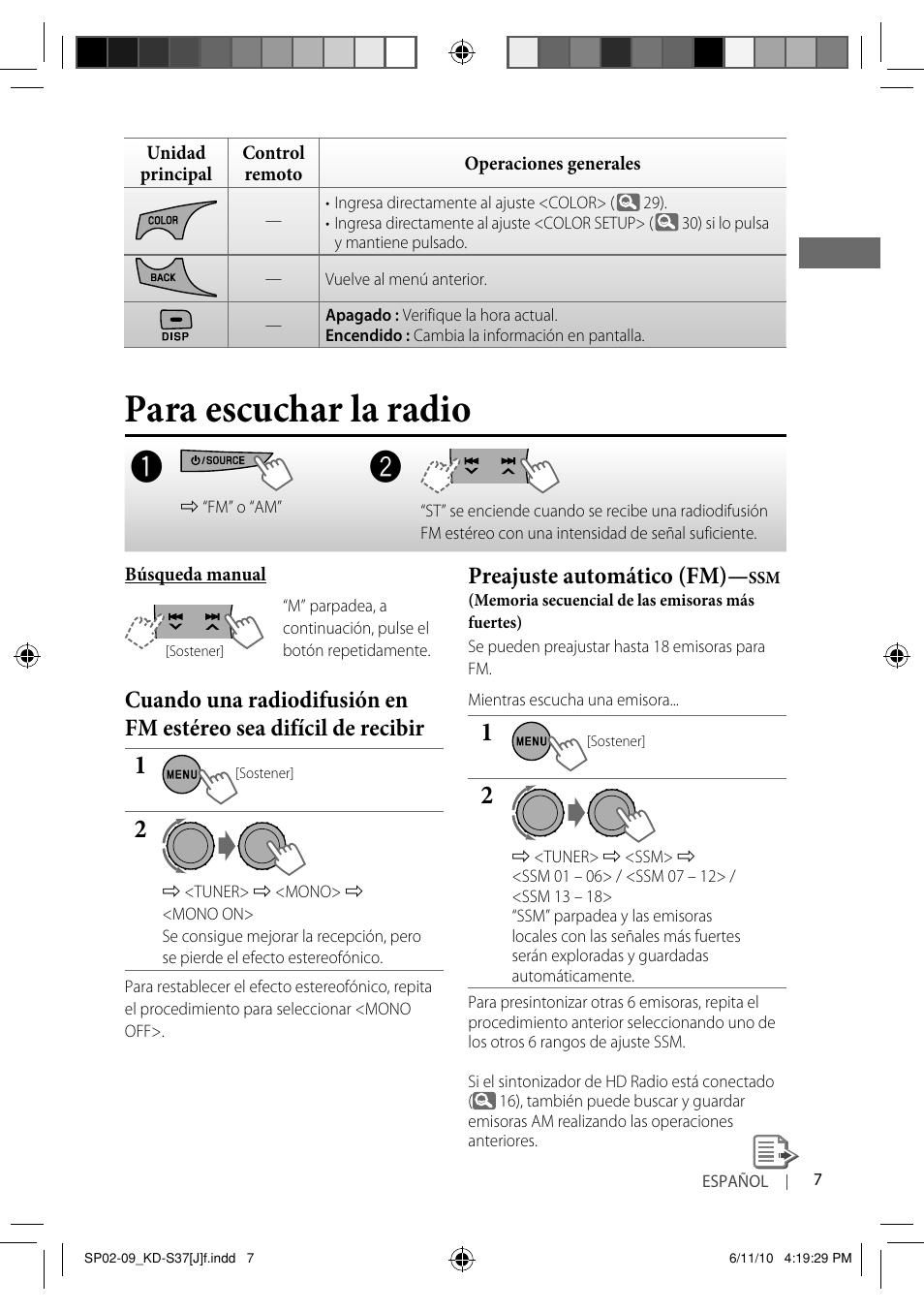 Para escuchar la radio, Preajuste automático (fm) | JVC KD-S37 User Manual | Page 49 / 87