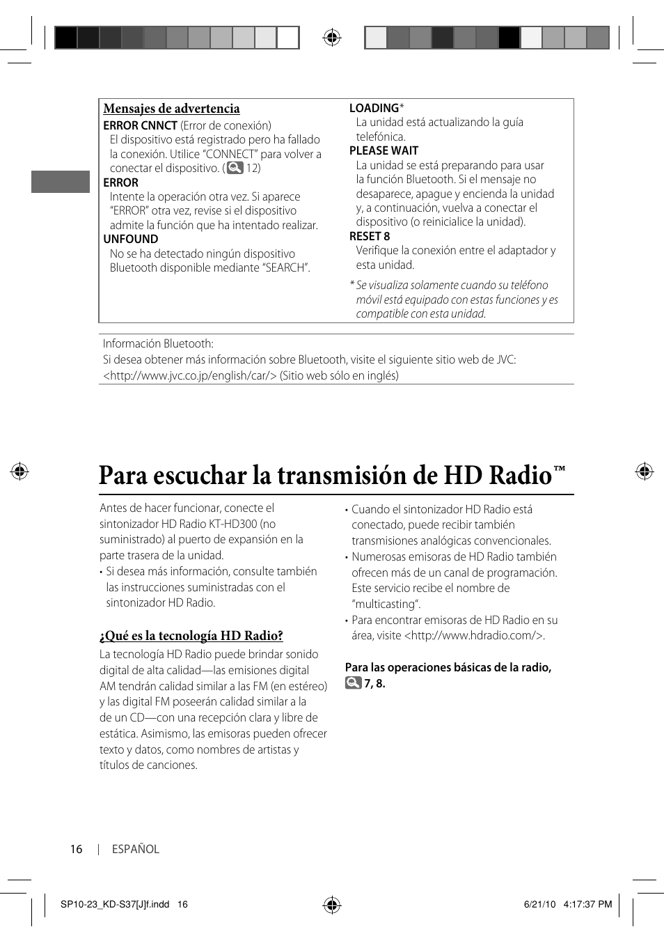 Para escuchar la transmisión de hd radio | JVC KD-S37 User Manual | Page 58 / 87