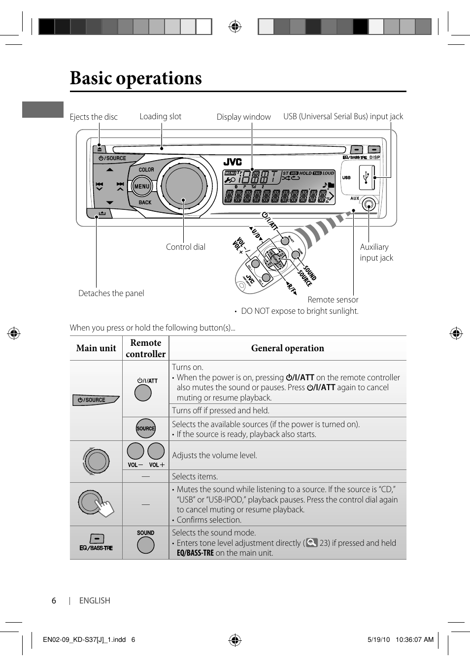 Basic operations | JVC KD-S37 User Manual | Page 6 / 87