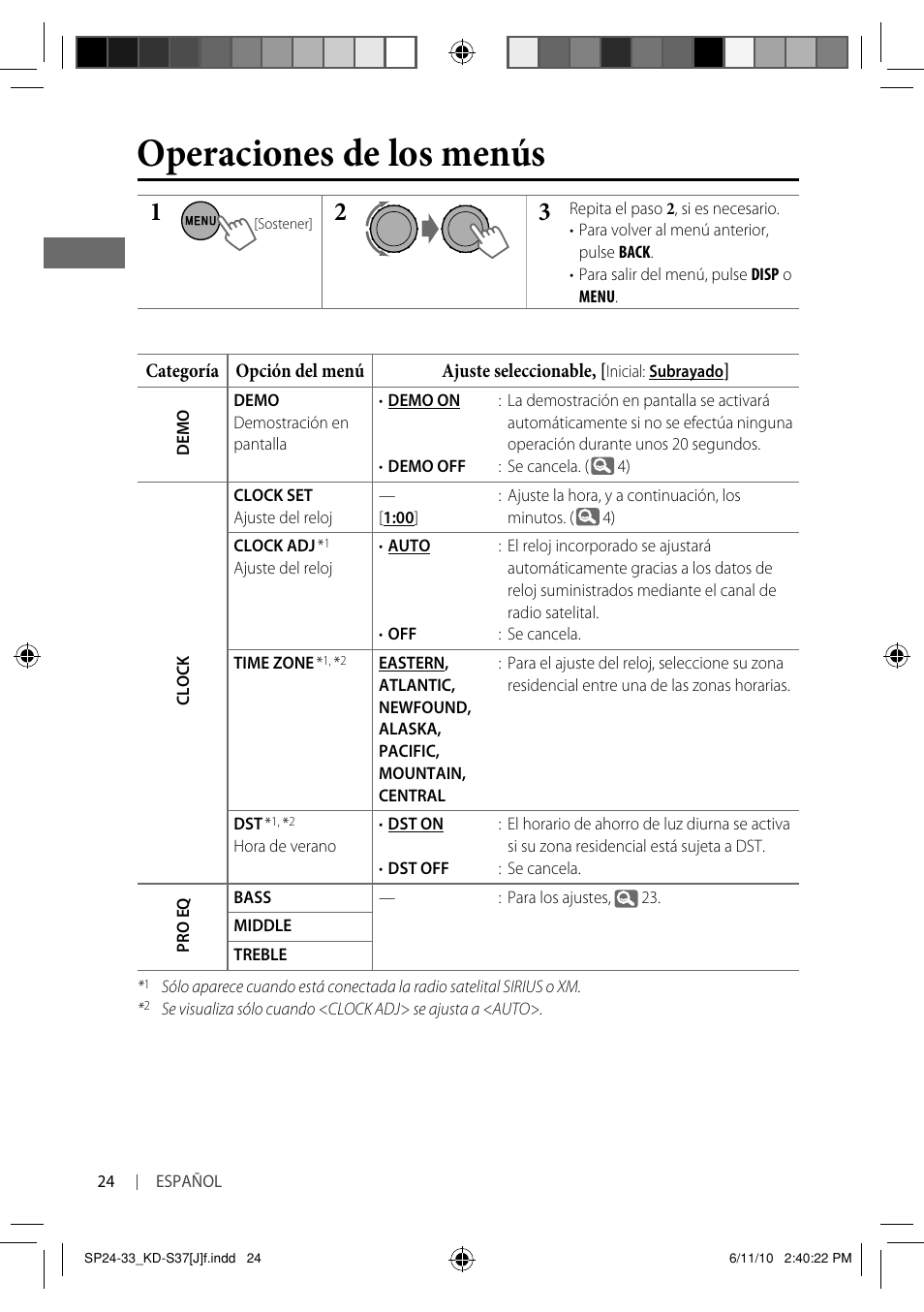 Operaciones de los menús | JVC KD-S37 User Manual | Page 66 / 87