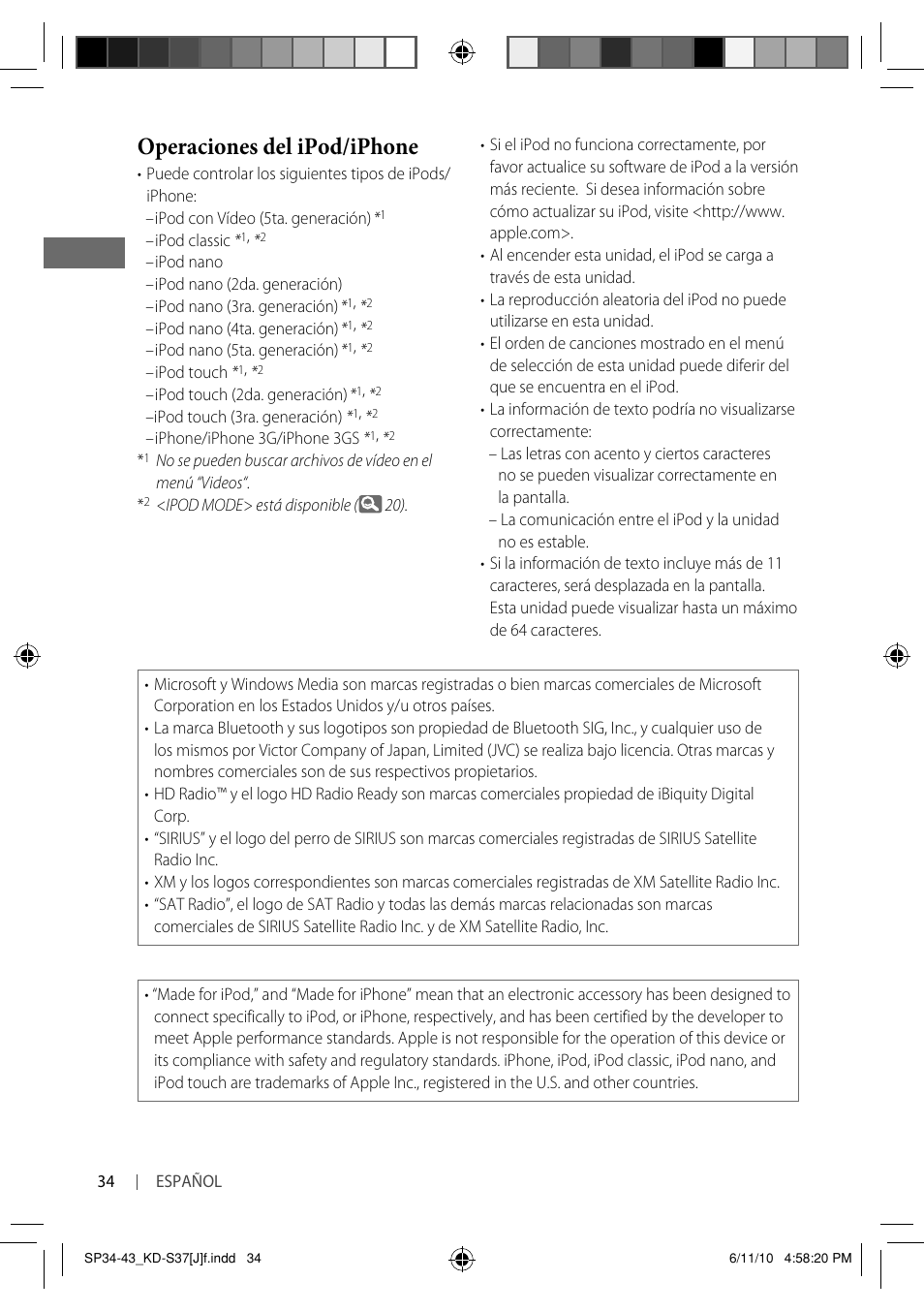 Operaciones del ipod/iphone | JVC KD-S37 User Manual | Page 76 / 87