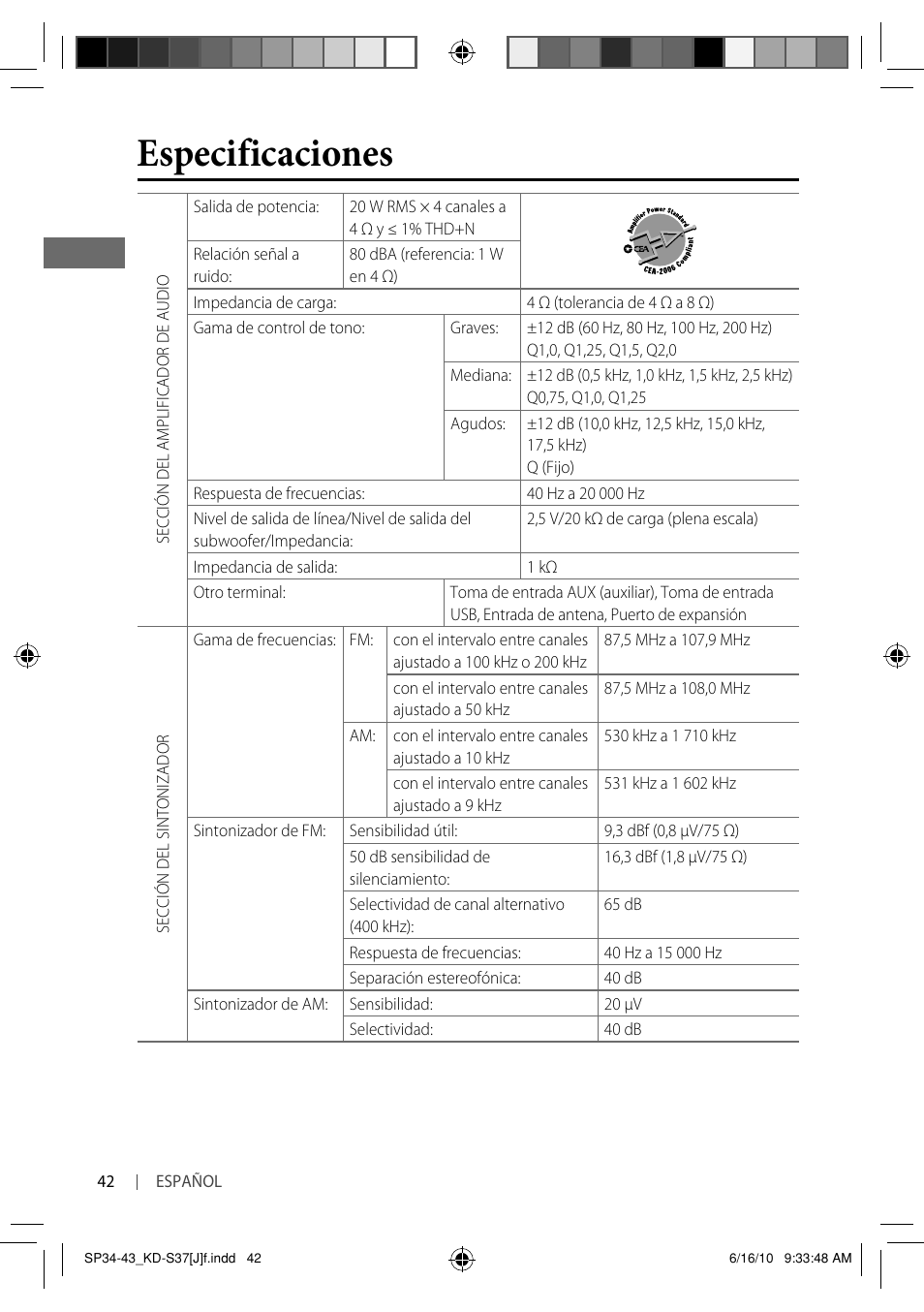 Especificaciones | JVC KD-S37 User Manual | Page 84 / 87