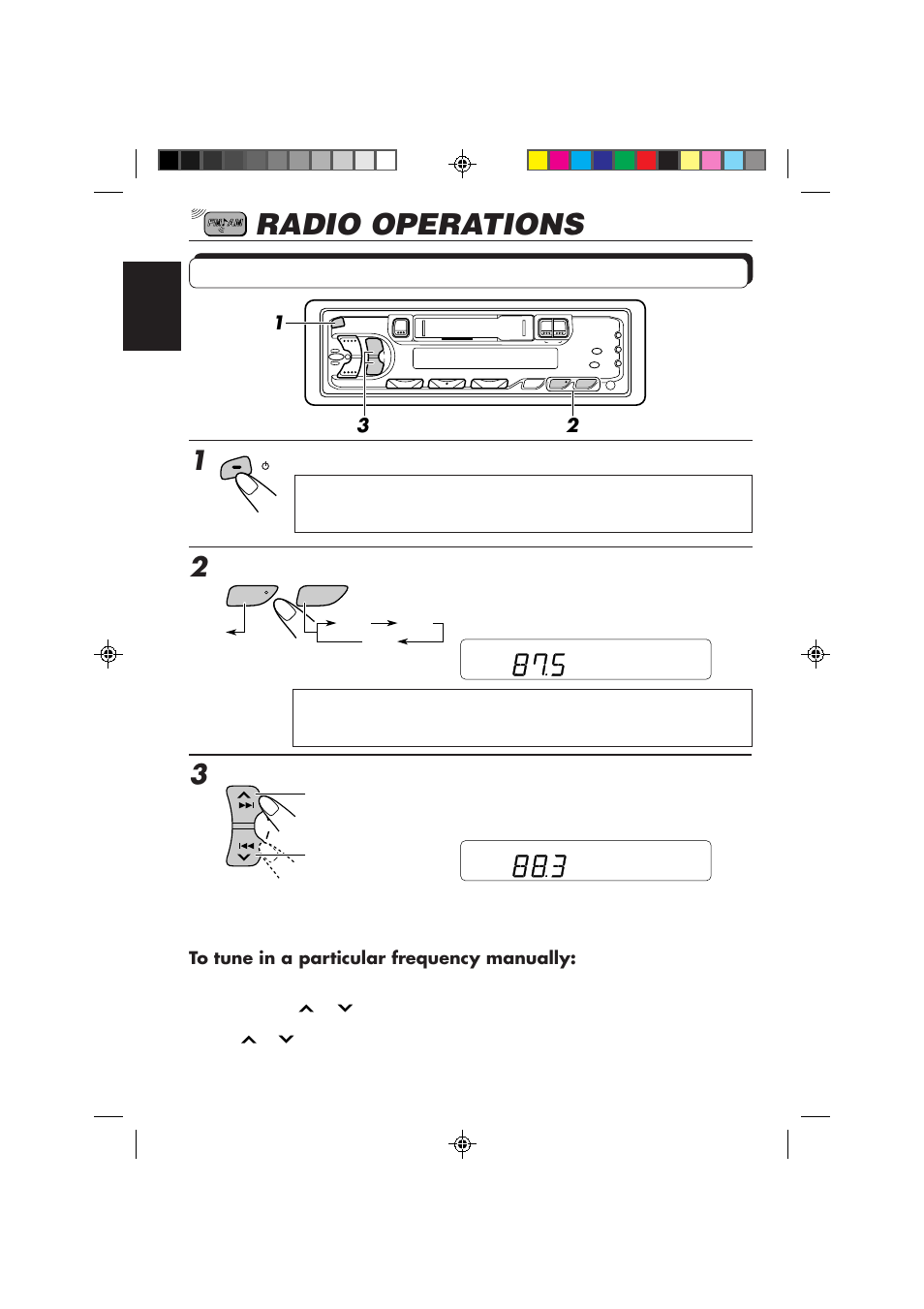 Radio operations, Listening to the radio, 12 3 start searching a station | JVC KS-FX433R User Manual | Page 4 / 30