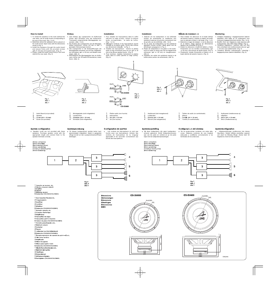 How to install, System configuration | JVC CS-D3800 User Manual | Page 2 / 2