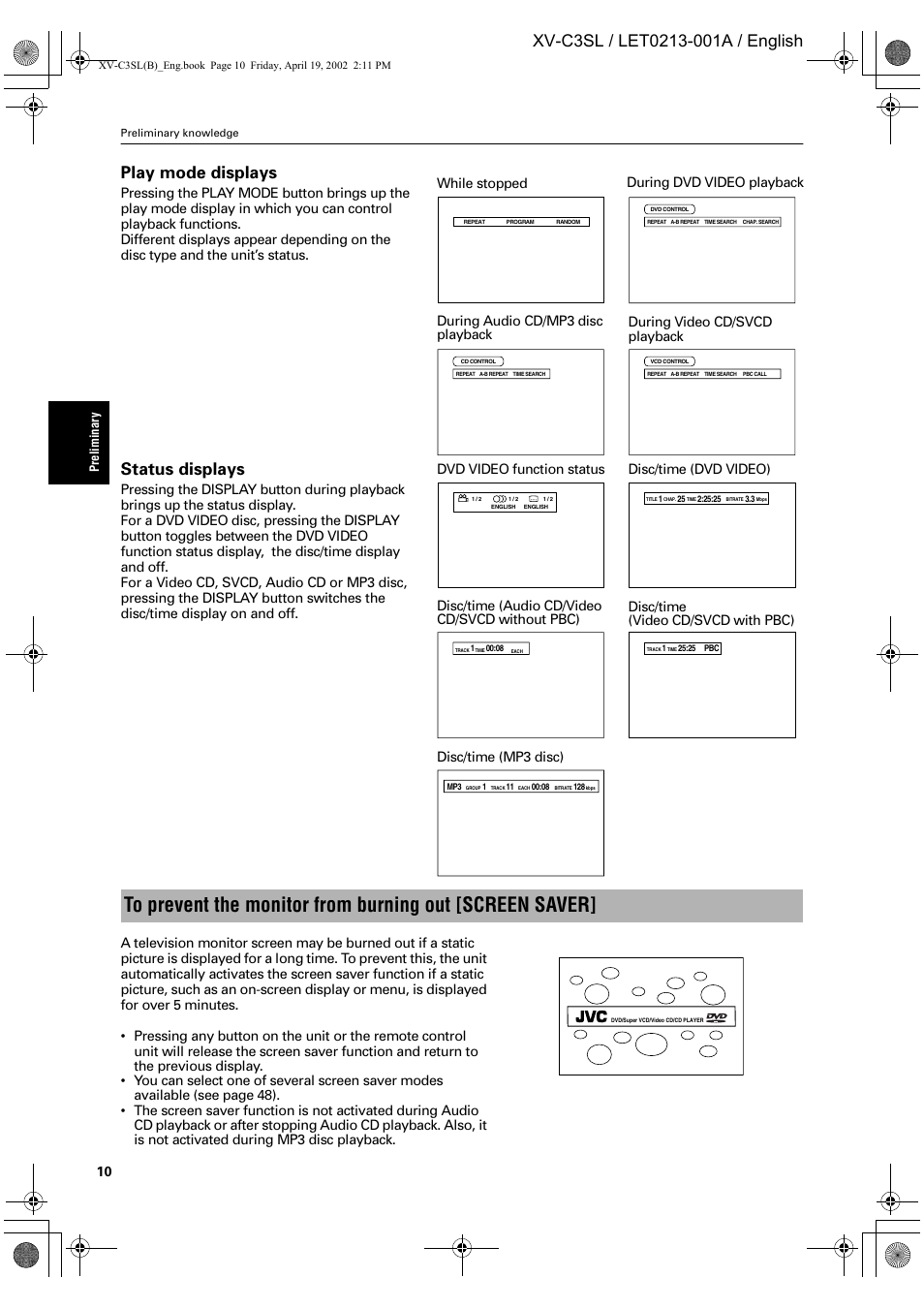 Status displays | JVC LET0213-001A User Manual | Page 12 / 62