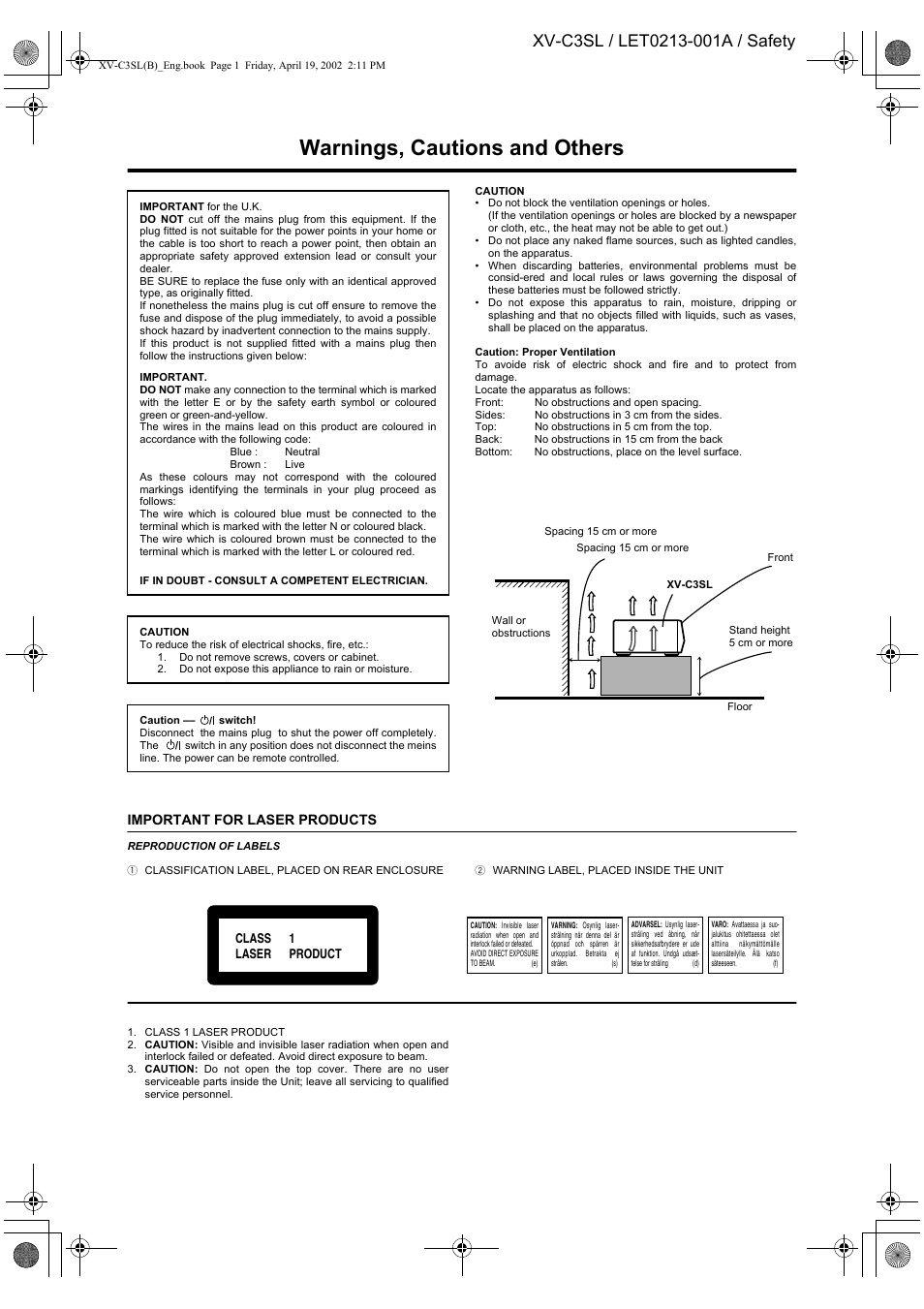 Warnings, Warnings, cautions and others | JVC LET0213-001A User Manual | Page 2 / 62