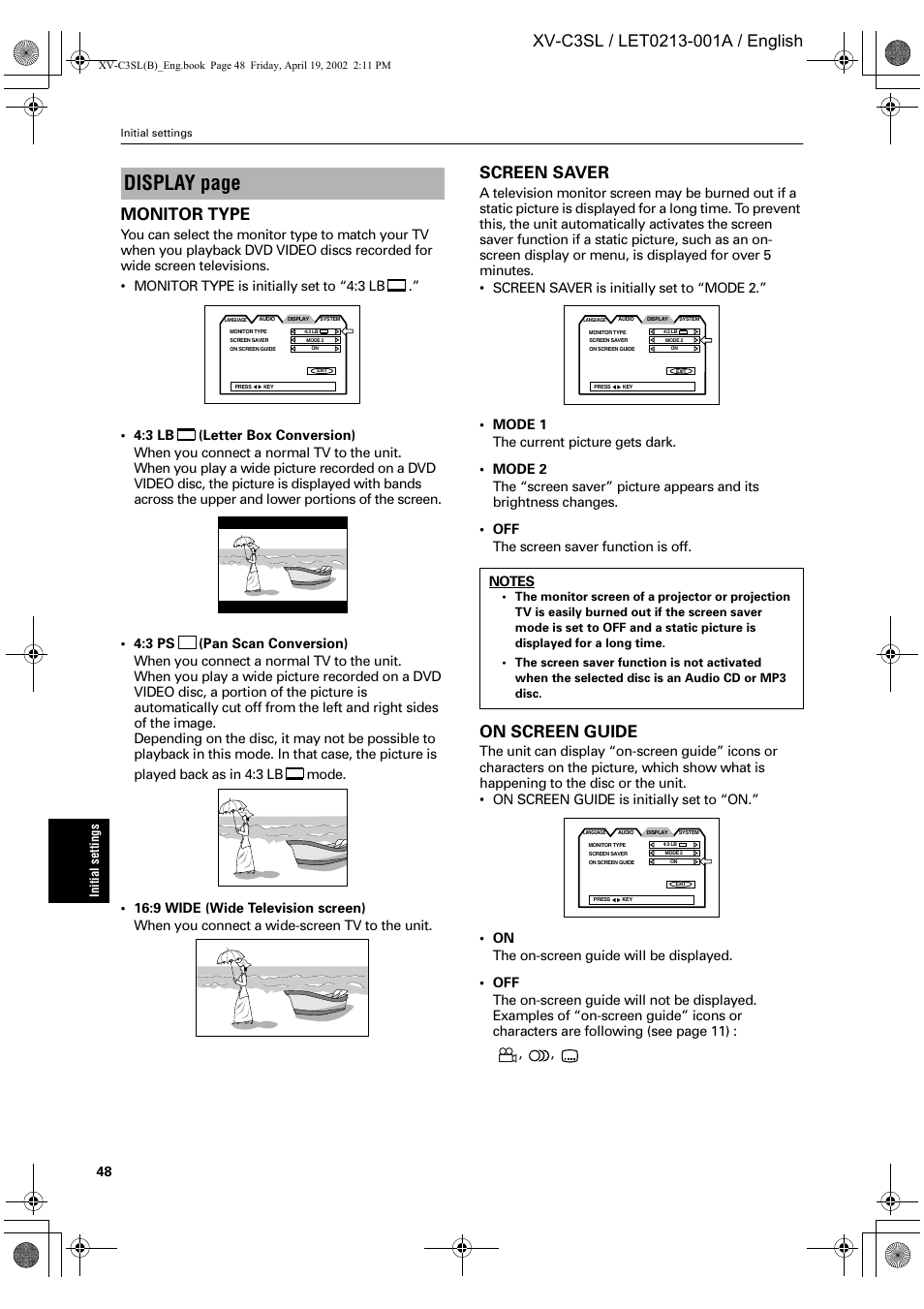 Display page, Screen saver, On screen guide | JVC LET0213-001A User Manual | Page 50 / 62