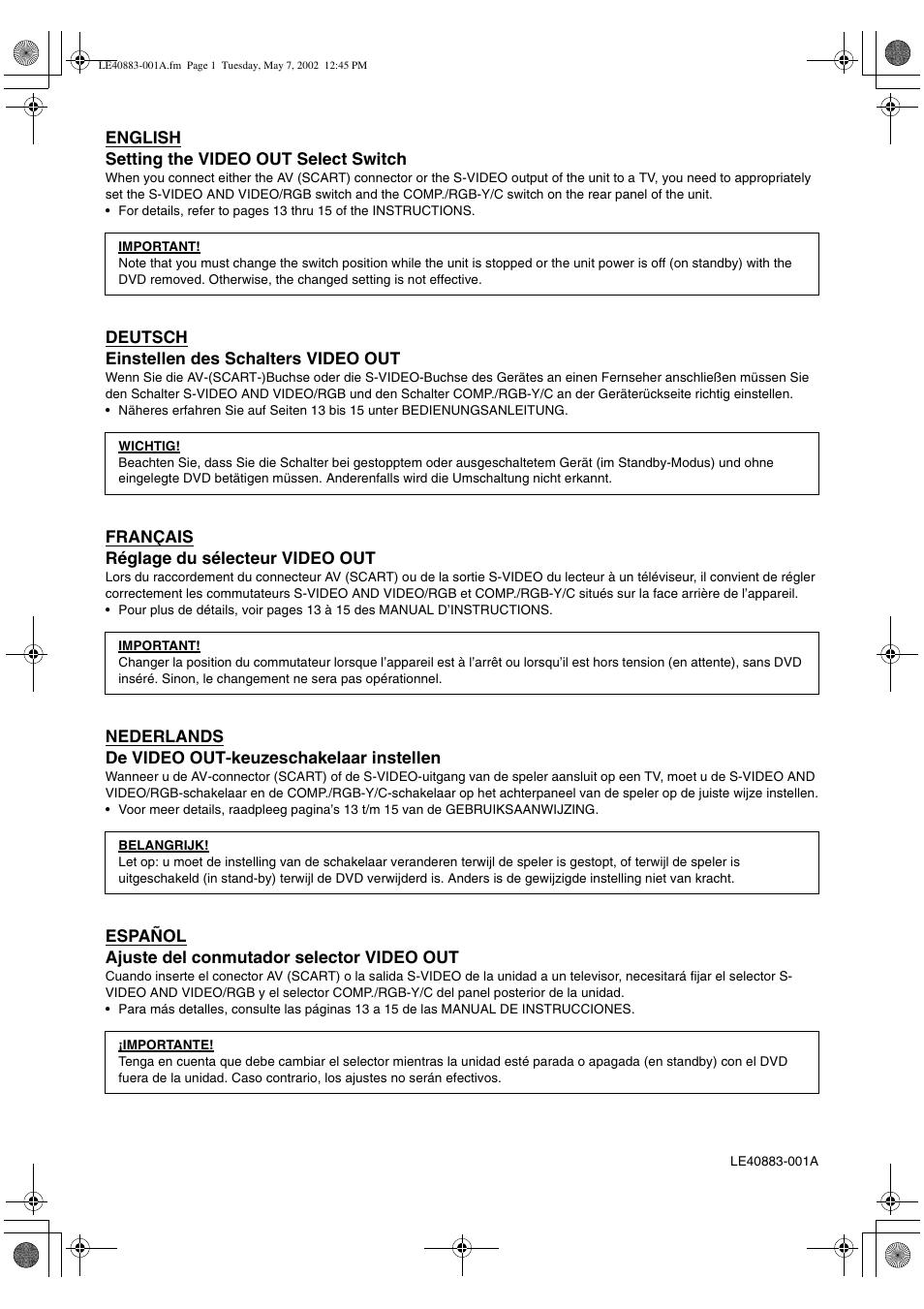 Supplement sheet | JVC LET0213-001A User Manual | Page 61 / 62