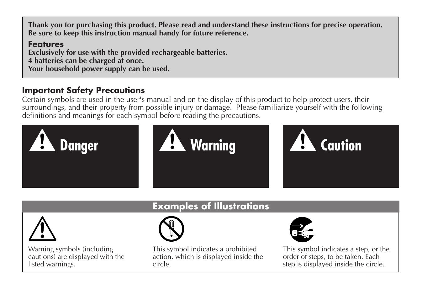 Danger, Warning, Caution | JVC BH-VC20EG/EK User Manual | Page 2 / 32