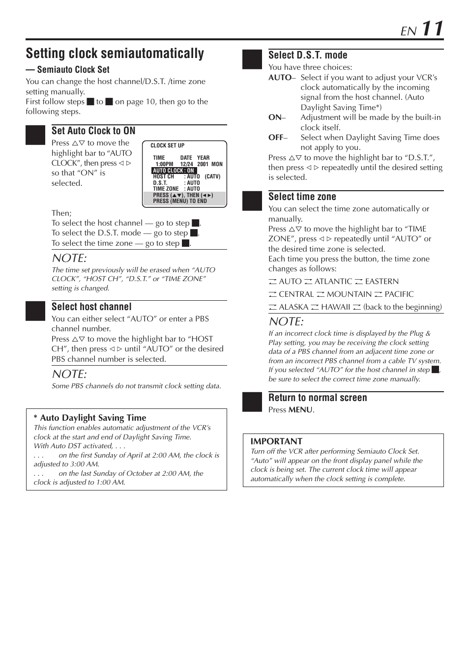 Setting clock semiautomatically | JVC HM-DH30000U User Manual | Page 11 / 84