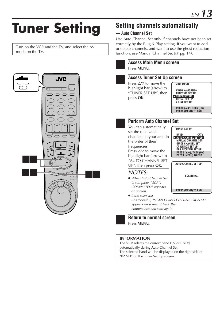 Tuner setting, Setting channels automatically | JVC HM-DH30000U User Manual | Page 13 / 84