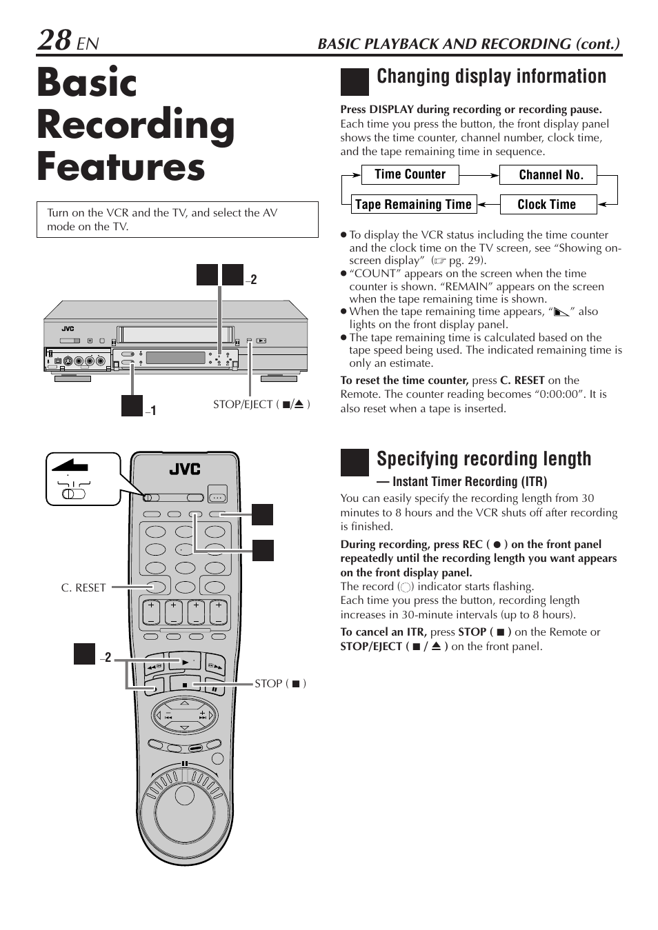 Basic recording features, Changing display information, Specifying recording length | JVC HM-DH30000U User Manual | Page 28 / 84