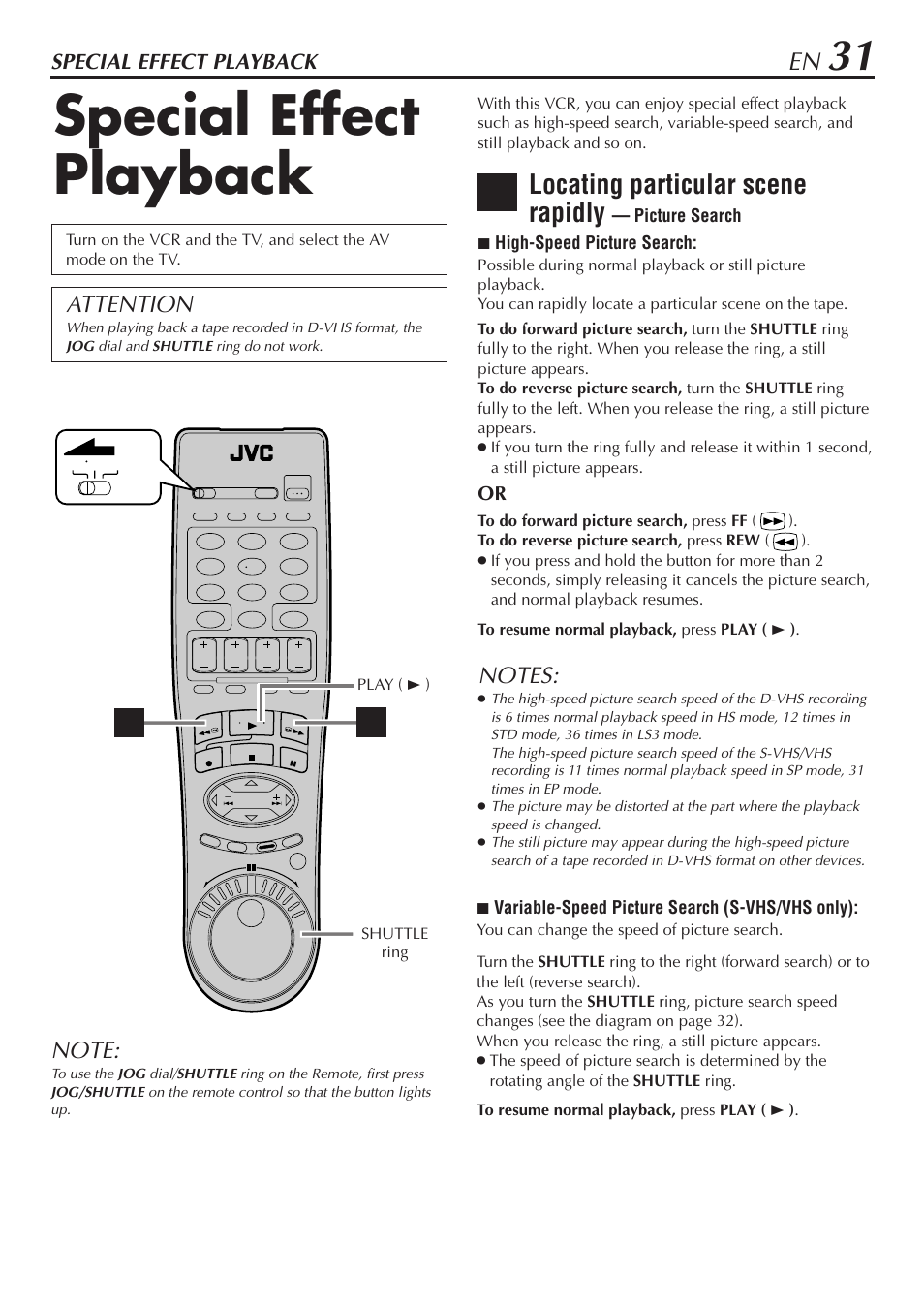 Special effect playback, Locating particular scene rapidly, Attention | JVC HM-DH30000U User Manual | Page 31 / 84
