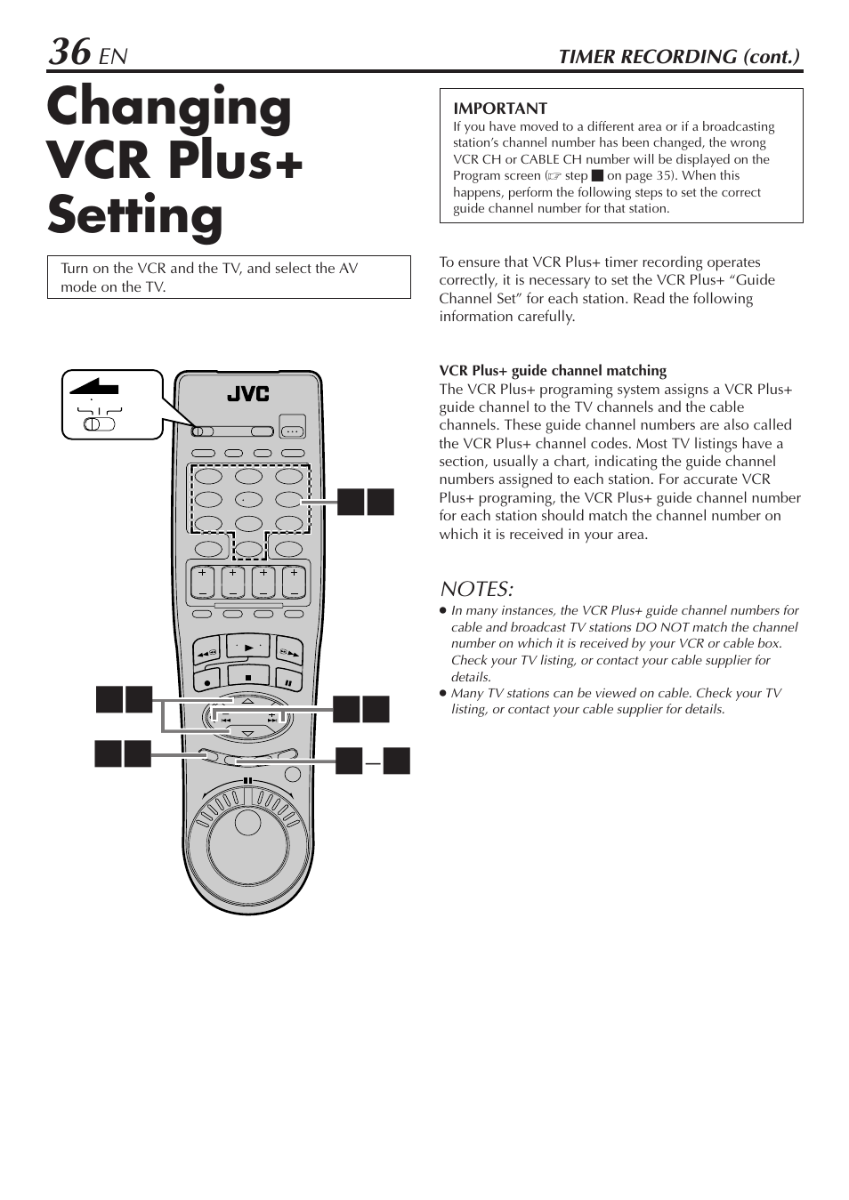 Changing vcr plus+ setting | JVC HM-DH30000U User Manual | Page 36 / 84