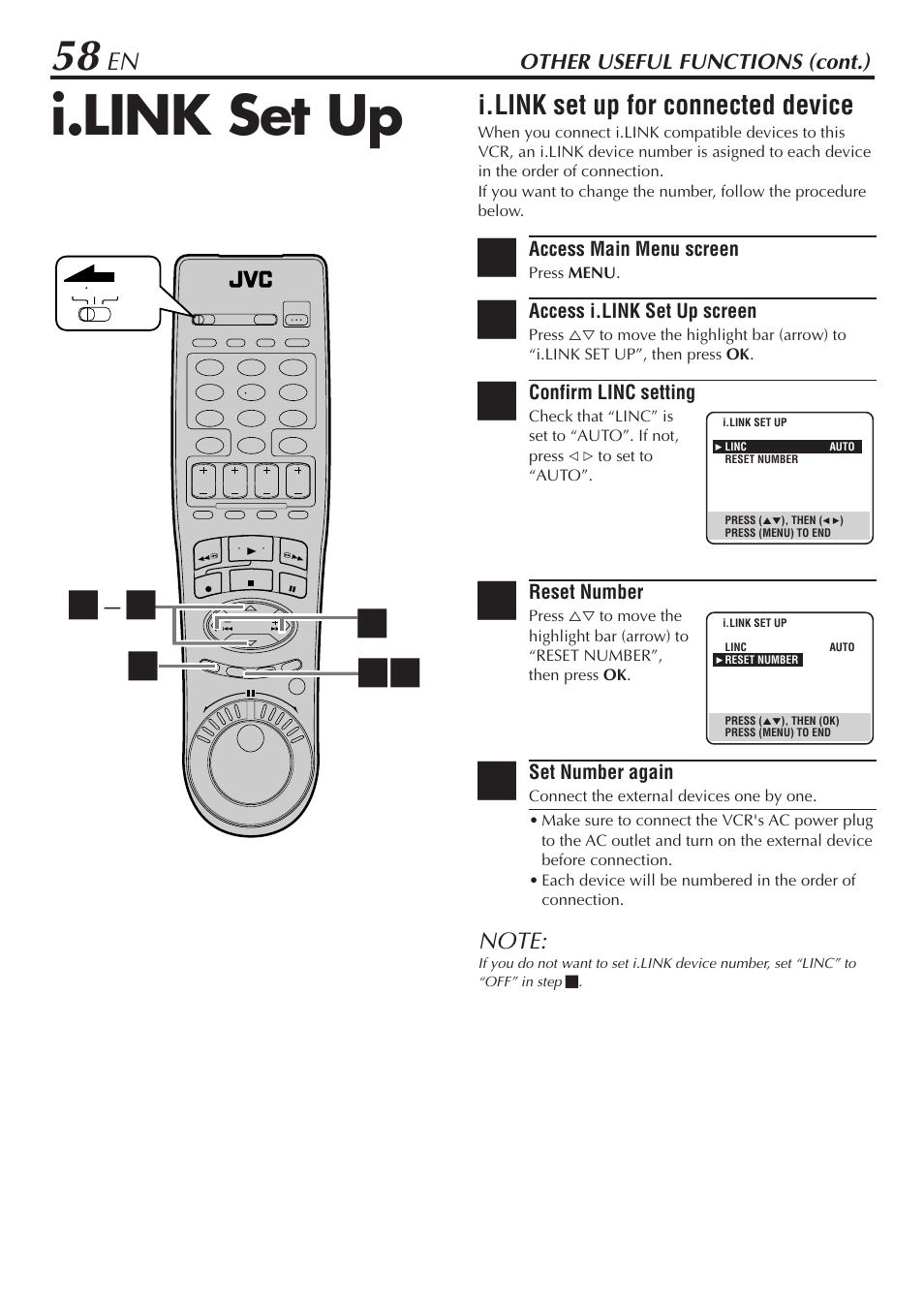 I.link set up, I.link set up for connected device | JVC HM-DH30000U User Manual | Page 58 / 84